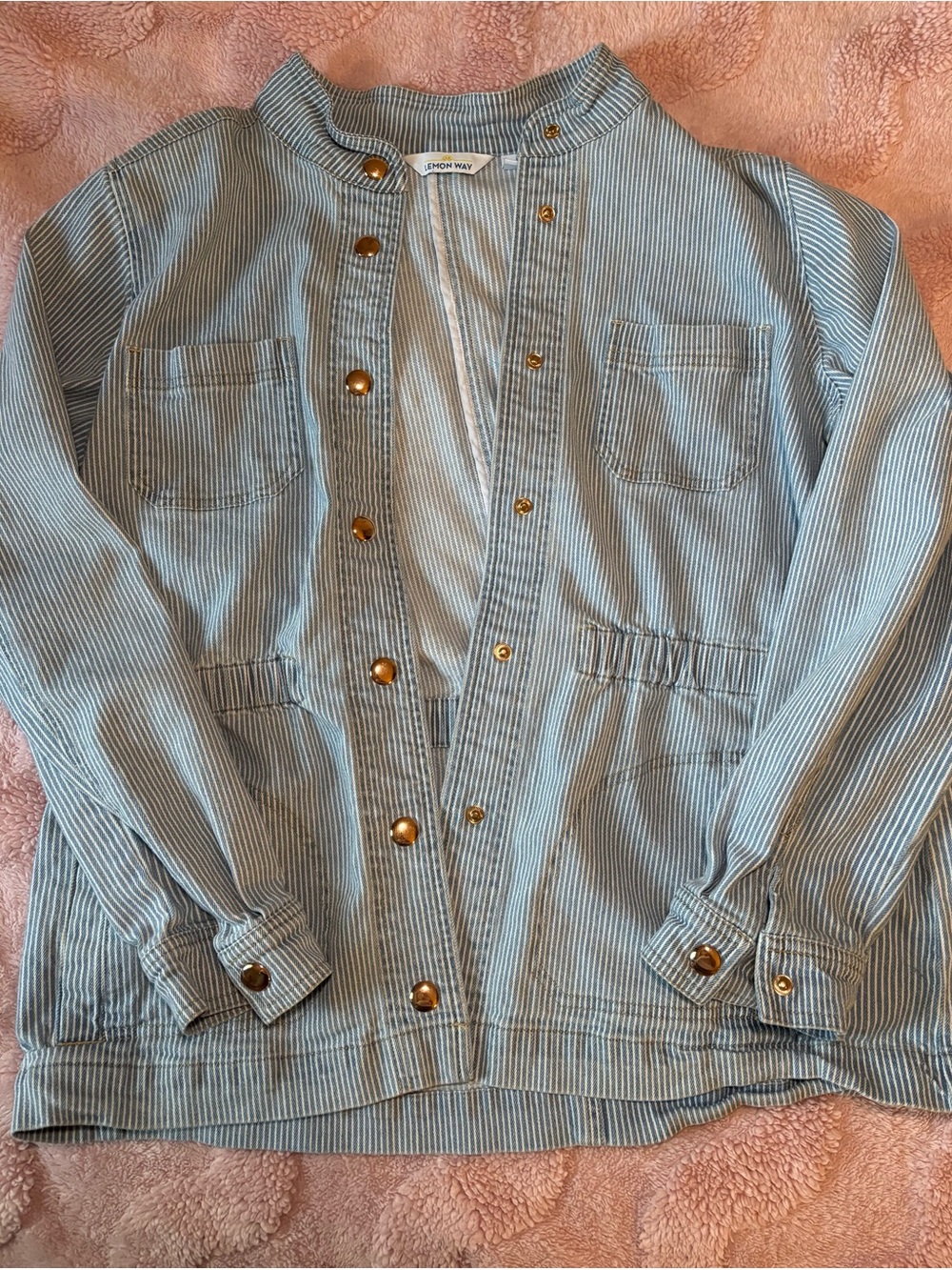 Lemon Way Size L Blue Striped Denim Jacket